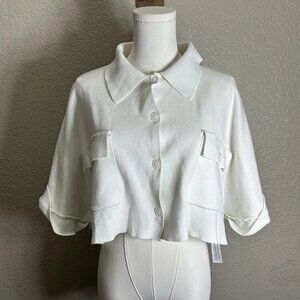 Zara Women’s M Crop Collared Beige 3/4 Sleeve Shirt